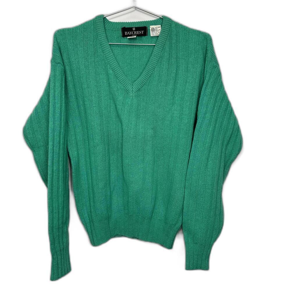 Vintage‎ Teal V-neck Shetland Wool Sweater Medium